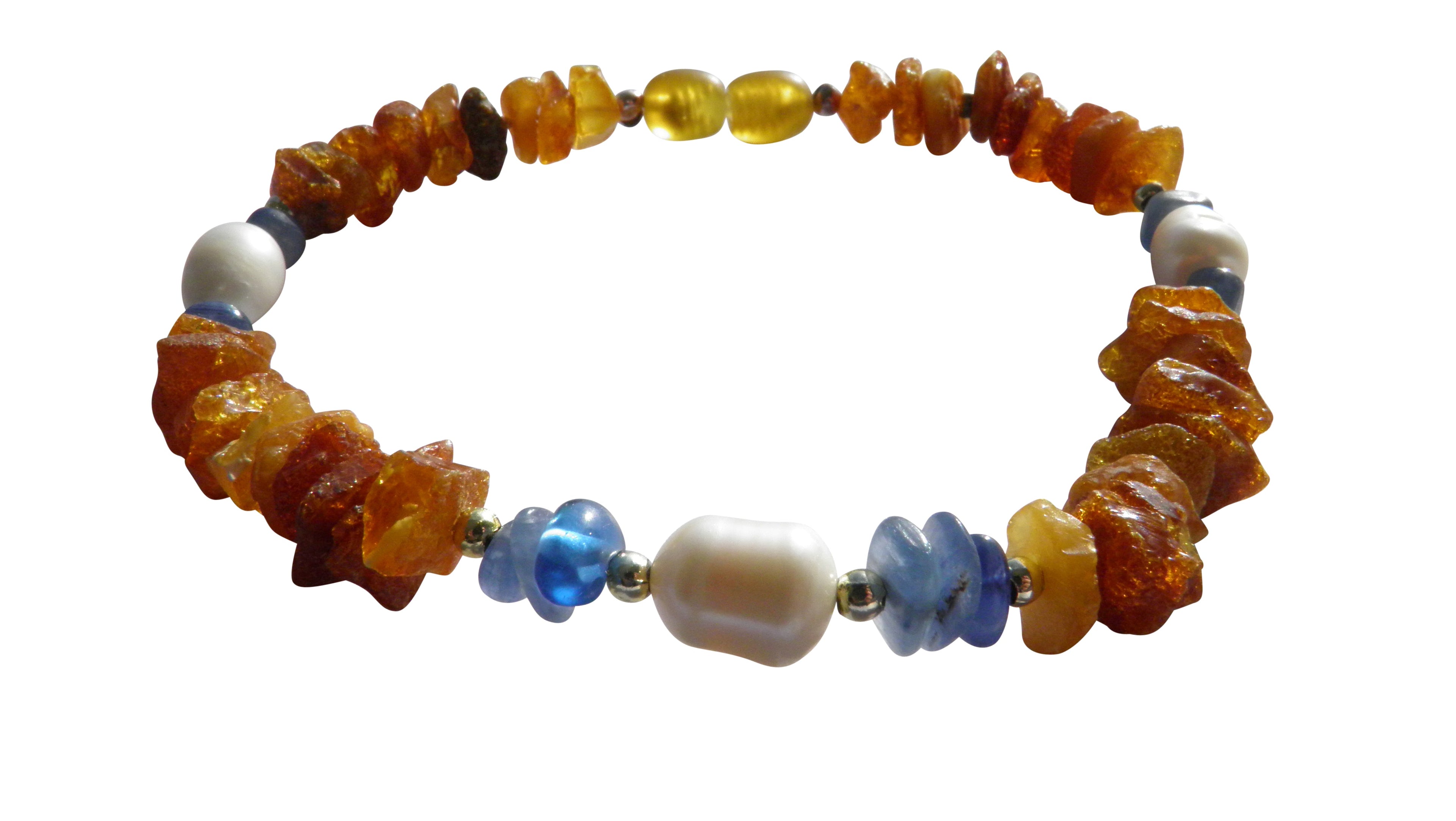 Bernsteinkette Hund mit Blauquarz und Muscheln Länge 22cm - TierVita