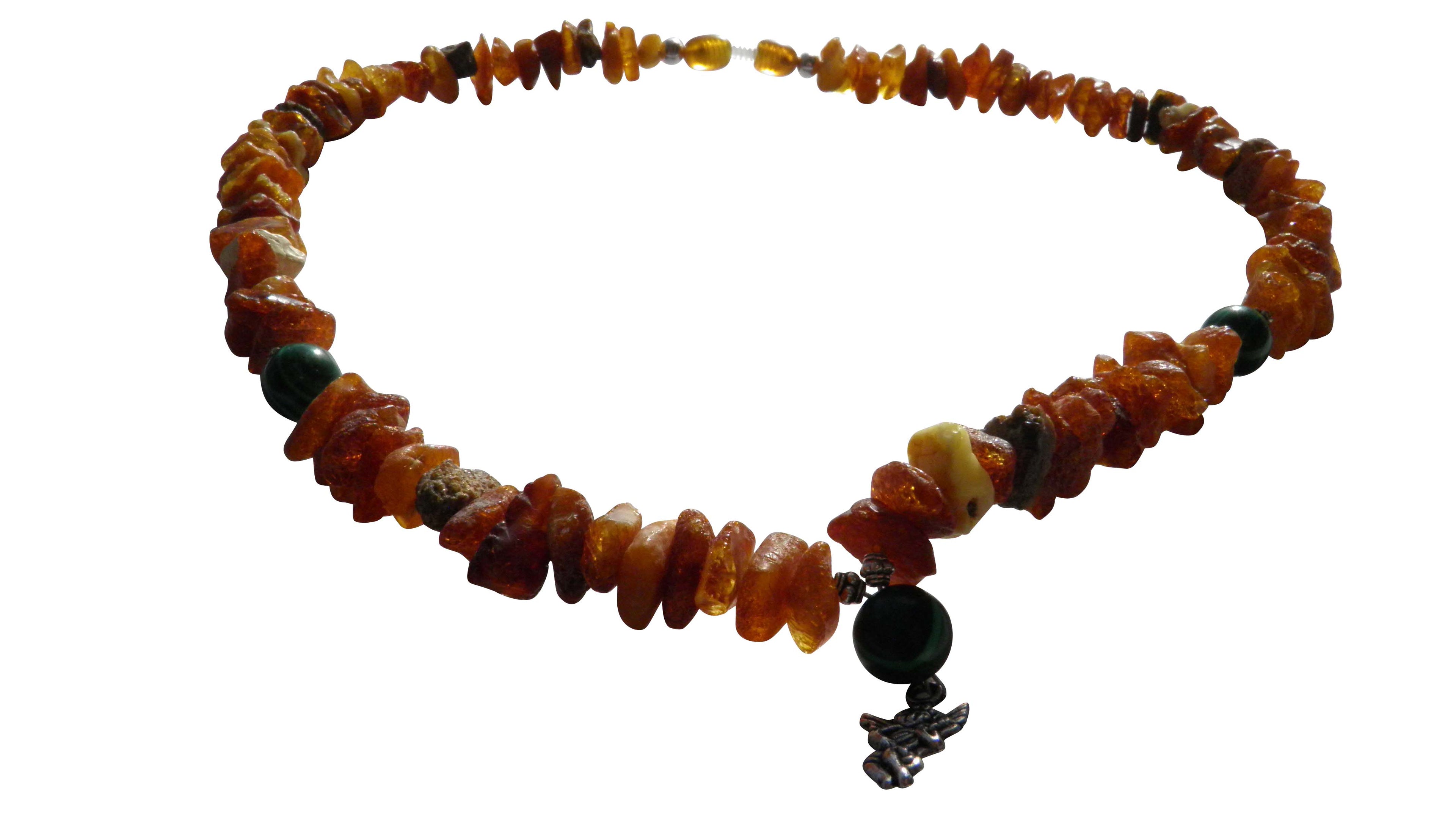 Hunde Bernsteinkette mit Malachit Engel Länge 47cm - TierVita