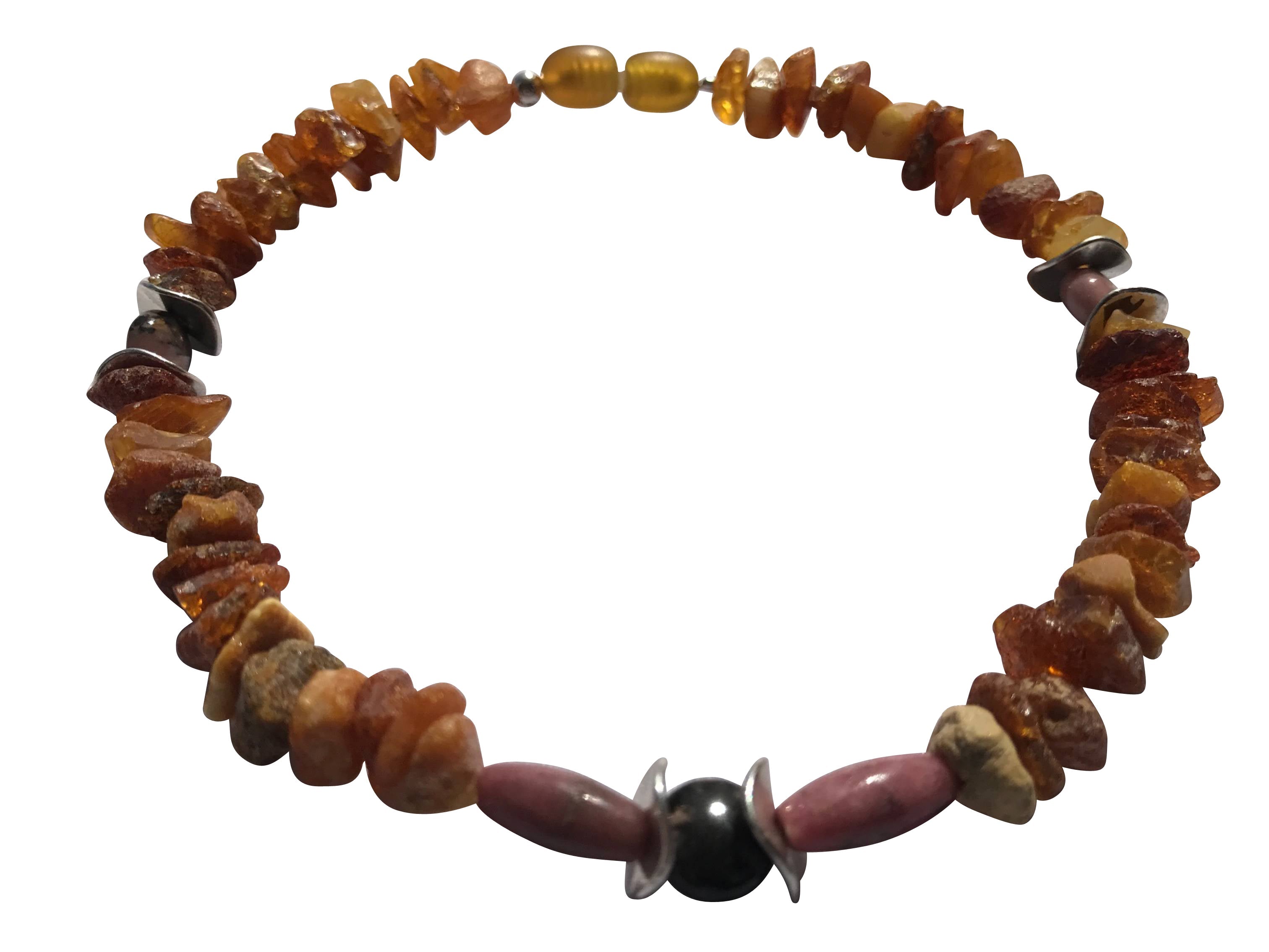 Bernsteinkette Hund mit Rhodonit Länge 26cm - TierVita