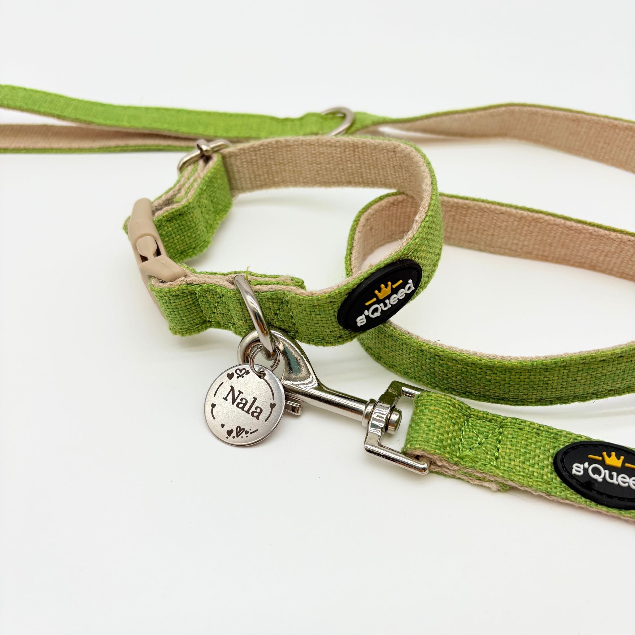 Hundehalsband-Set "Hempy" - Halsband + Leine + gravierte Hundemarke - TierVita