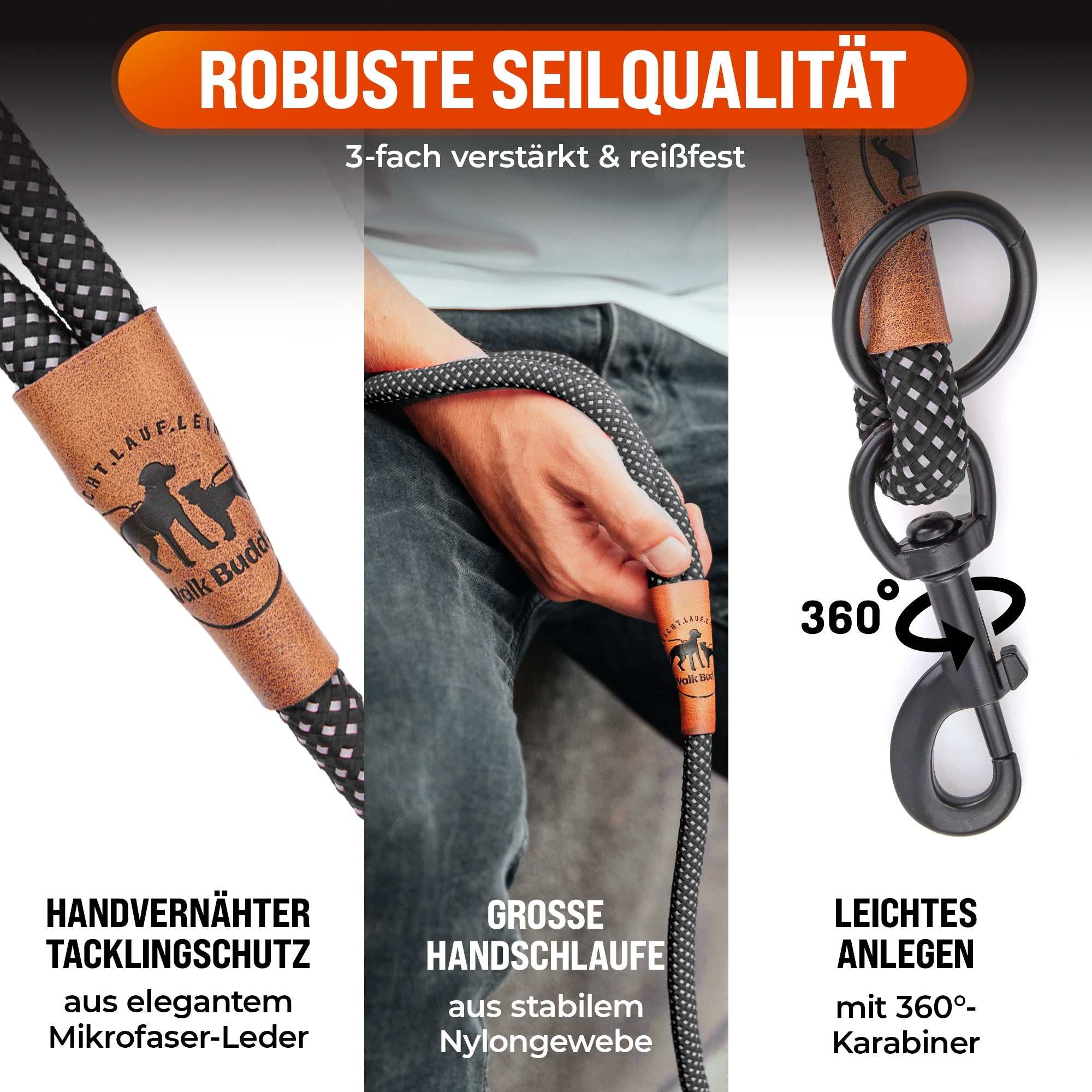 Reflektionsleine GLOW stark reflektierend mit Handschlaufe und vegan - TierVita