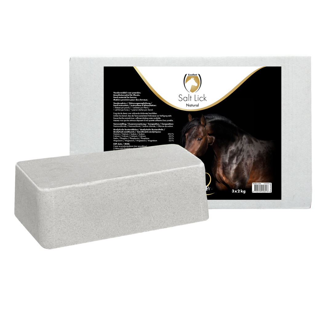 Excellent Horse Salt Lick Naturel – Reiner Steinsalz-Leckstein für Pferde, 3 x 2 kg