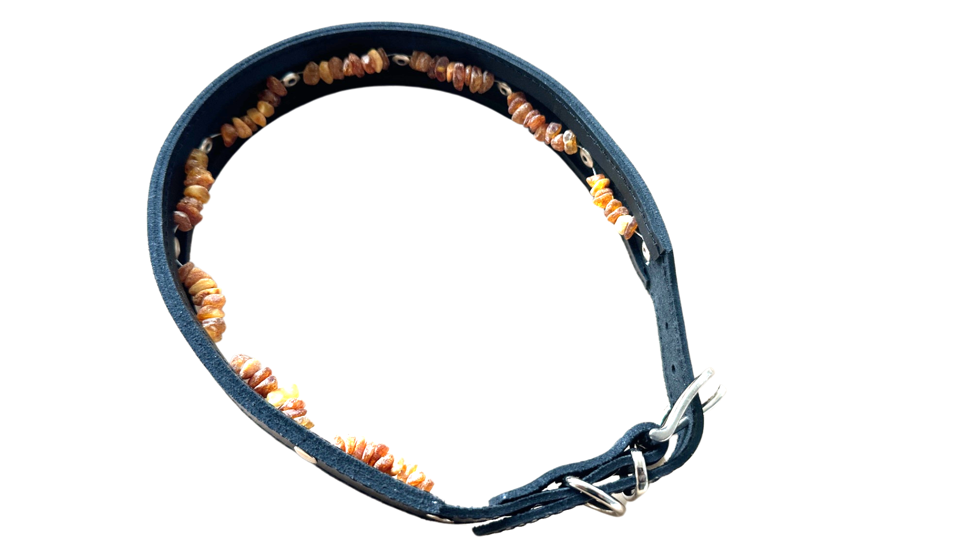 Hunde Lederhalsband mit integrierter Bernsteinkette - TierVita