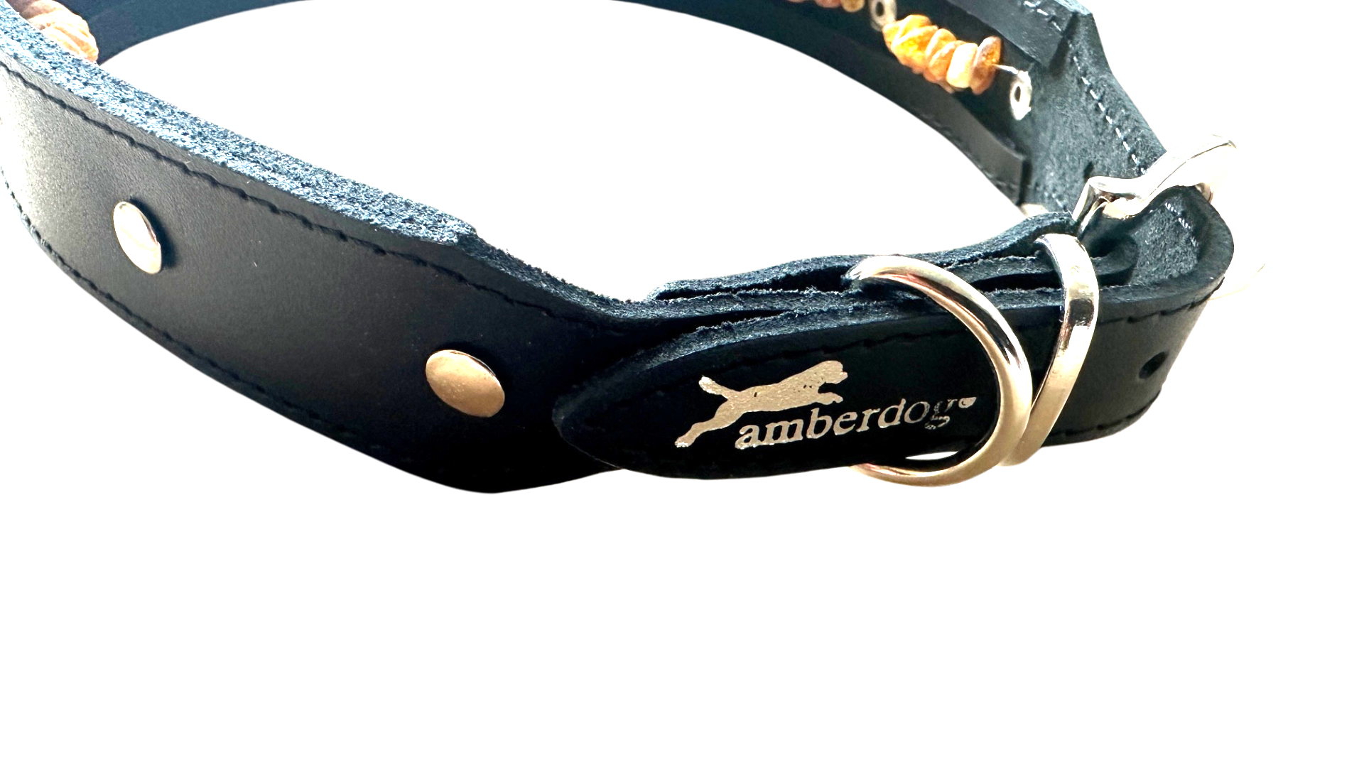 Hunde Lederhalsband mit integrierter Bernsteinkette - TierVita