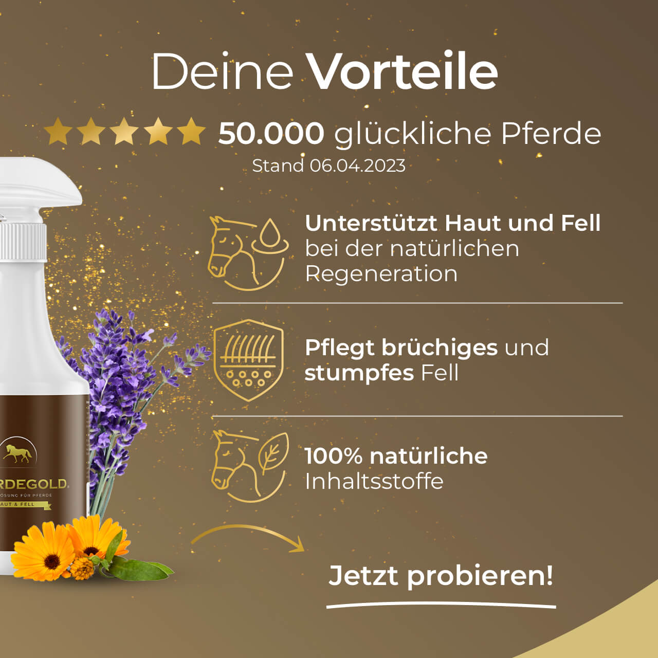 Pferdegold® Haut & Fell Spray – Fellpflege-Spray für Pferde 1 L