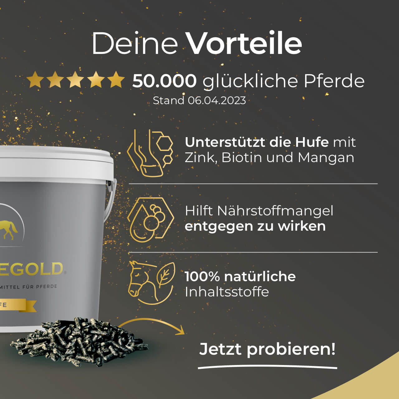 Pferdegold® Hufe – Ergänzungsfutter für gesunde Pferdehufe mit Biotin & Zink