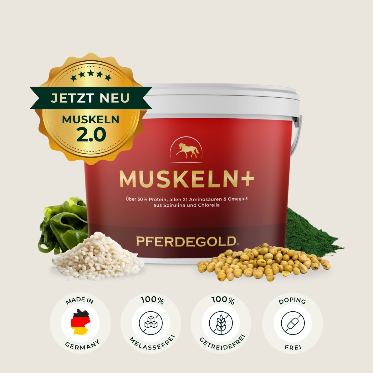 Pferdegold® Muskeln+ 2.0 – Muskelaufbau-Ergänzung für Pferde mit pflanzlichen Proteinen