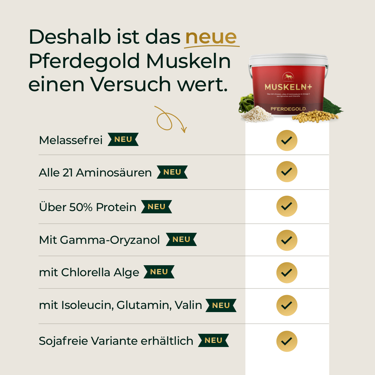 Pferdegold® Muskeln+ 2.0 – Muskelaufbau-Ergänzung für Pferde mit pflanzlichen Proteinen