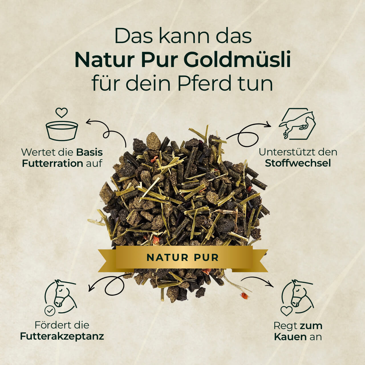 Pferdegold® Goldmüsli® Natur Pur – Getreidefreies Müsli für Pferde jeden Alters