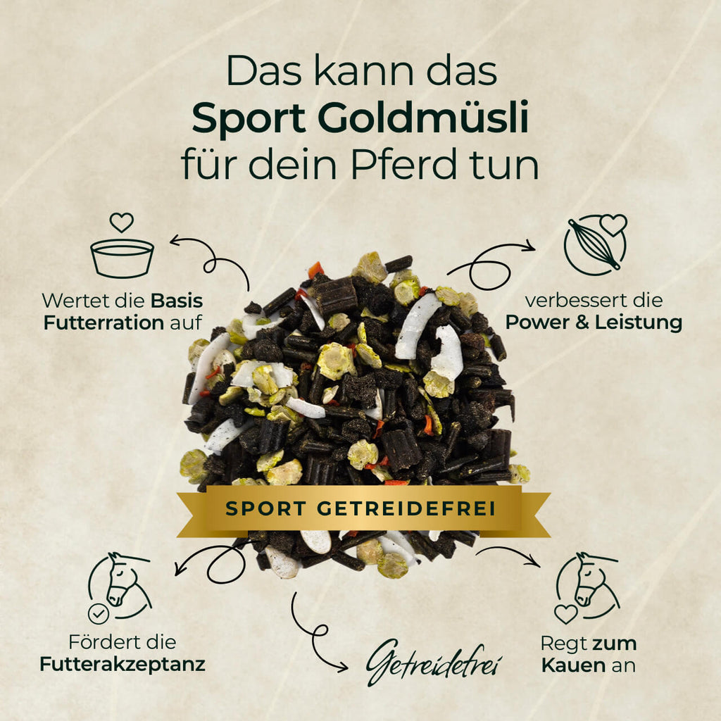 Pferdegold® Goldmüsli® Sport Getreidefrei – Pferdefutter für sportliche Pferde