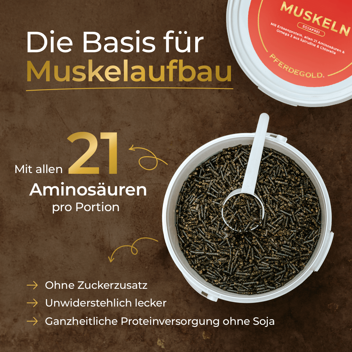 Pferdegold® Muskeln 2.0 Sojafrei – Muskelaufbau-Ergänzung für Pferde 1,5 kg