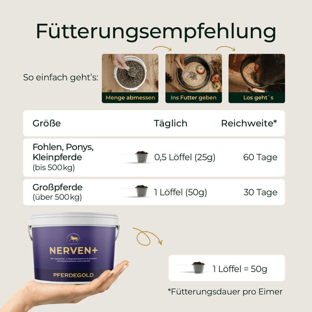Pferdegold® Nerven+ mit Tryptophan – Ergänzung für nervöse Pferde