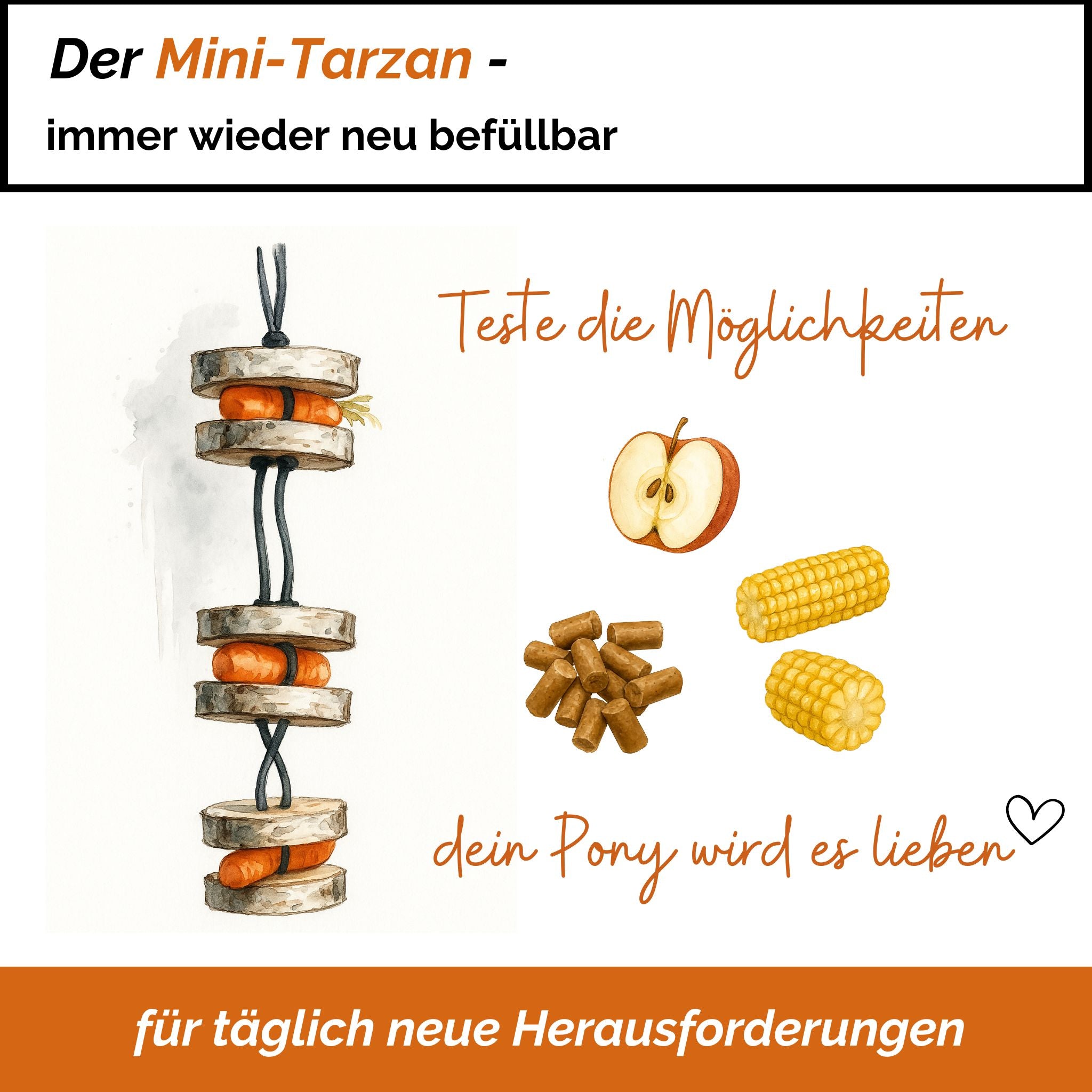 Pferdespielzeug Mini-Tarzan - Spielzeug für Pferde und Ponys gegen Langeweile - Pferdebeschäftigung - TierVita