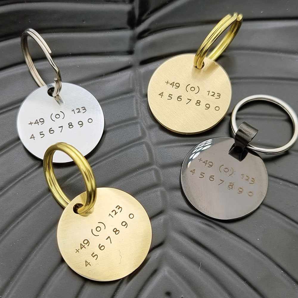 Hundemarke mit Gravur, Name und Telefon personalisiert, rund, 25mm oder 30mm in verschiedenen Farben