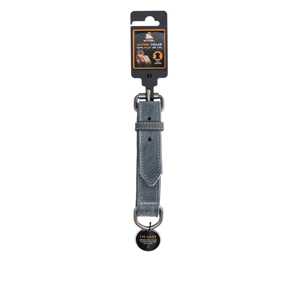 Spotted! Pro Lederhalsband Grau 2,5x40cm