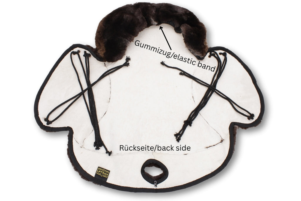 Lammfell Western Sattelsitzbezug braun-natur mit Hornausschnitt,