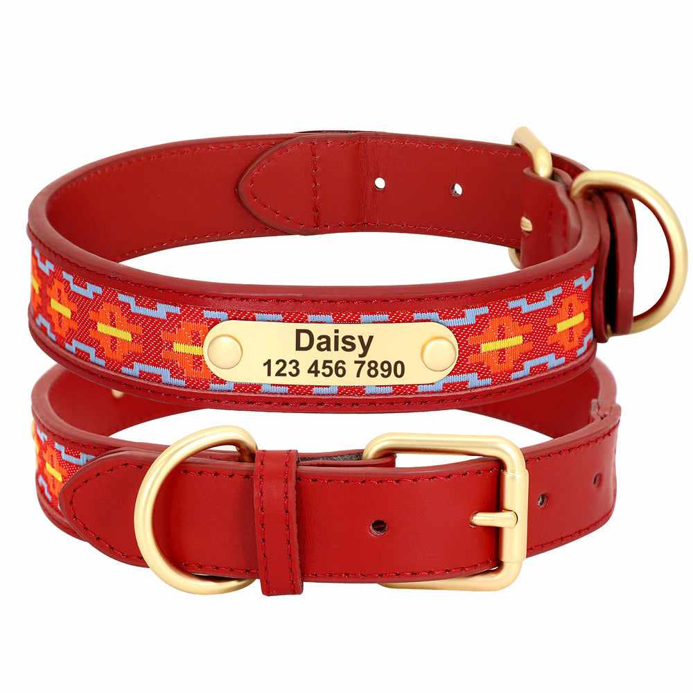 Sehr hochwertiges Hundehalsband mit Namen, Textilinlay und Gravur