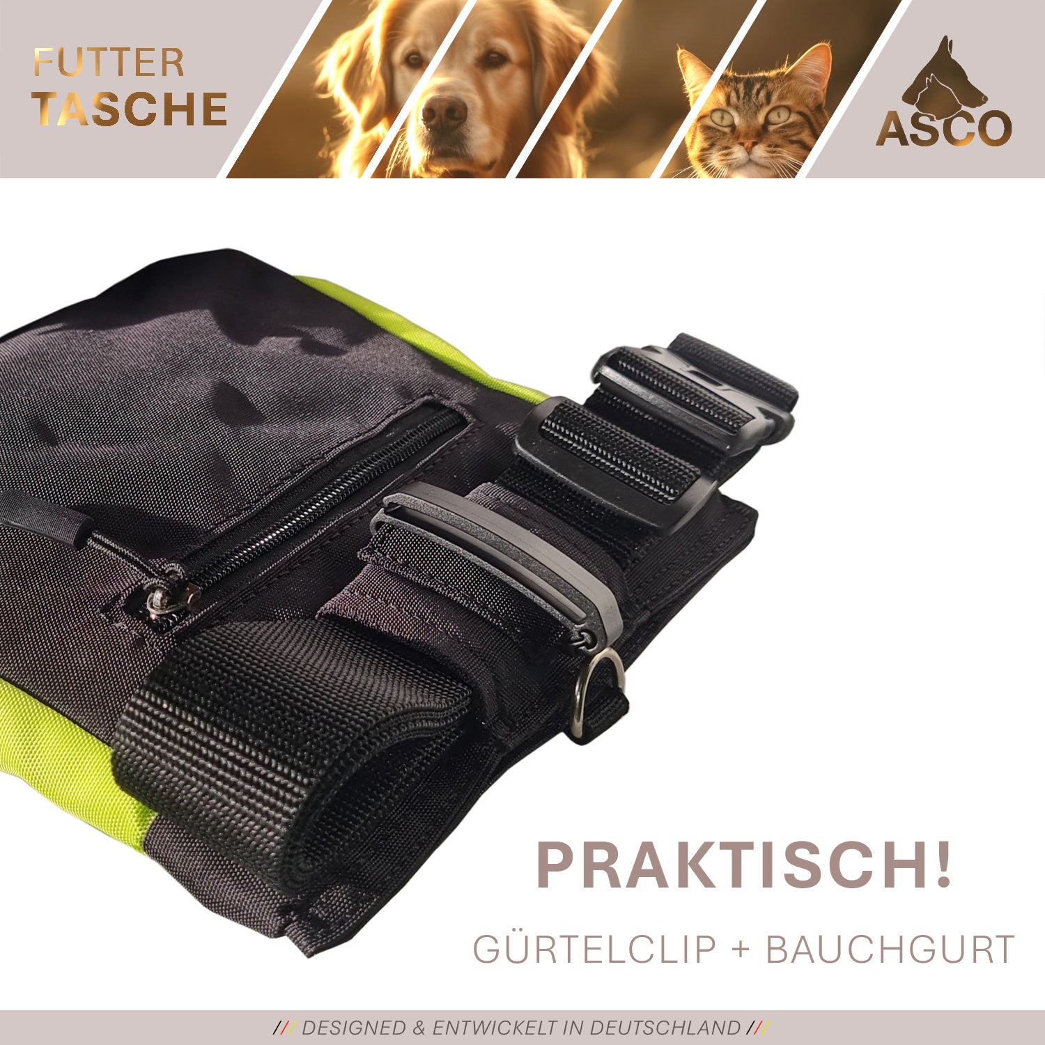 ASCO Futterbeutel mit Einhand-Schnappverschluss, Leckerlibeutel 20x20 cm, QuickTouch Leckerlietasche - TierVita