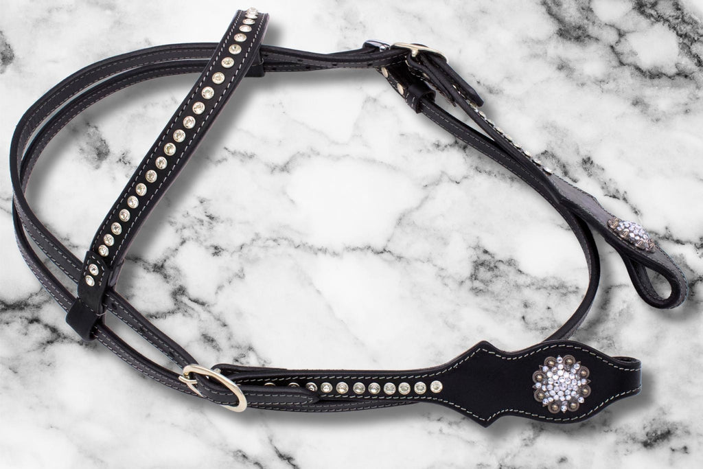 Elegante Kaltblut Westerntrense schwarz mit klaren Strasssteinchen