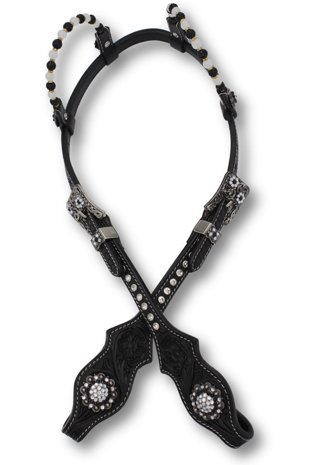 Kaltblut Zweiohr Westerntrense schwarz/weiß mit Perlen-Earloop