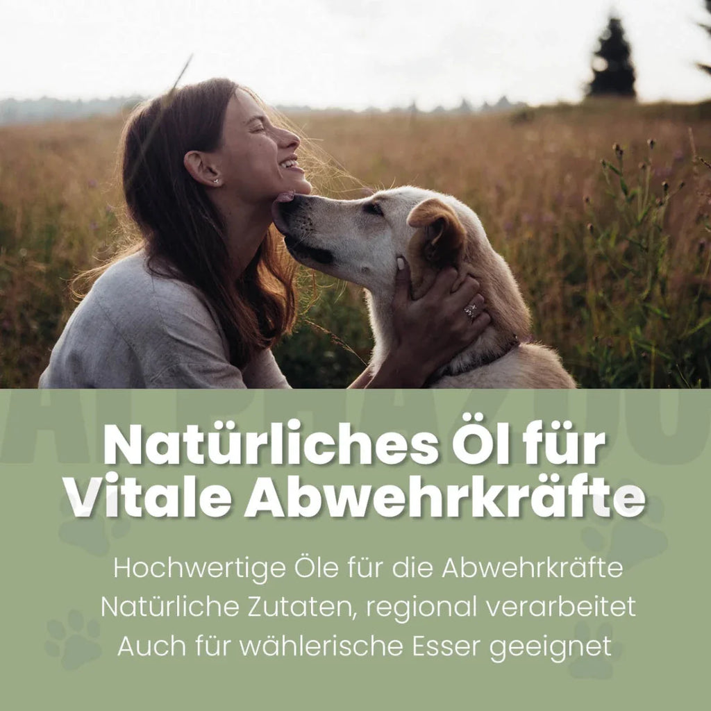 Alpha-Immun Futteröl für Hunde – Lachs, Lein, Nachtkerze & Hagebutte kaltgepresst