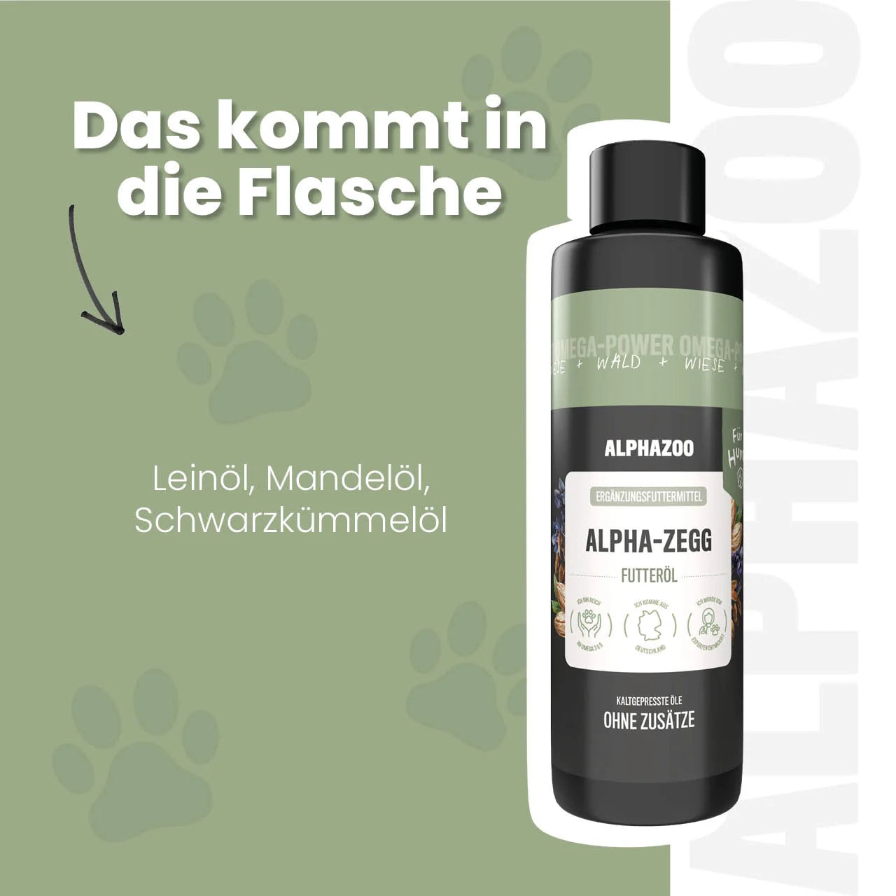 Alpha-Zegg Futteröl für Hunde – Lein, Schwarzkümmel & Mandel kaltgepresst