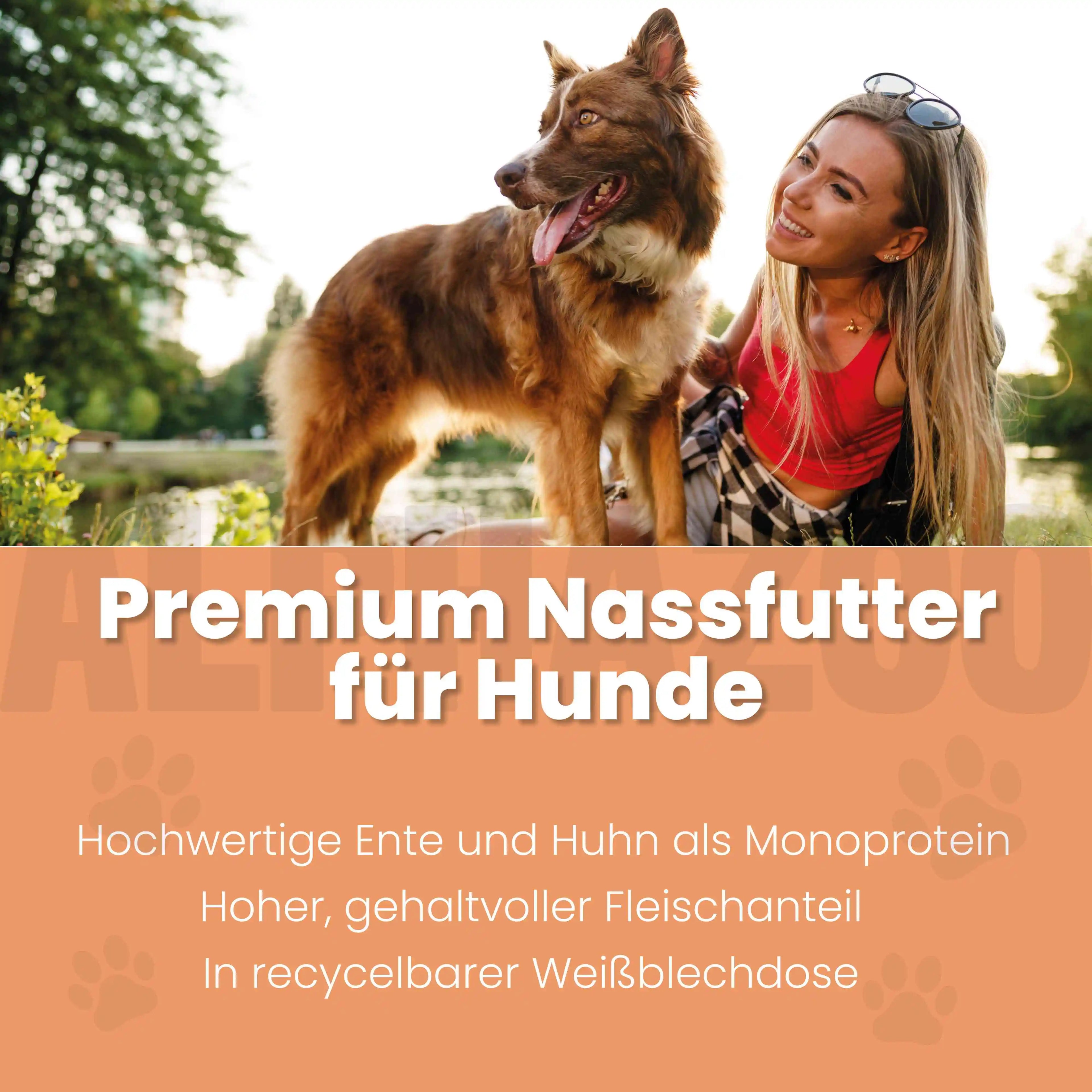 alphazoo Junior Nassfutter Ente + Huhn – Welpen & junge Hunde, getreidefrei