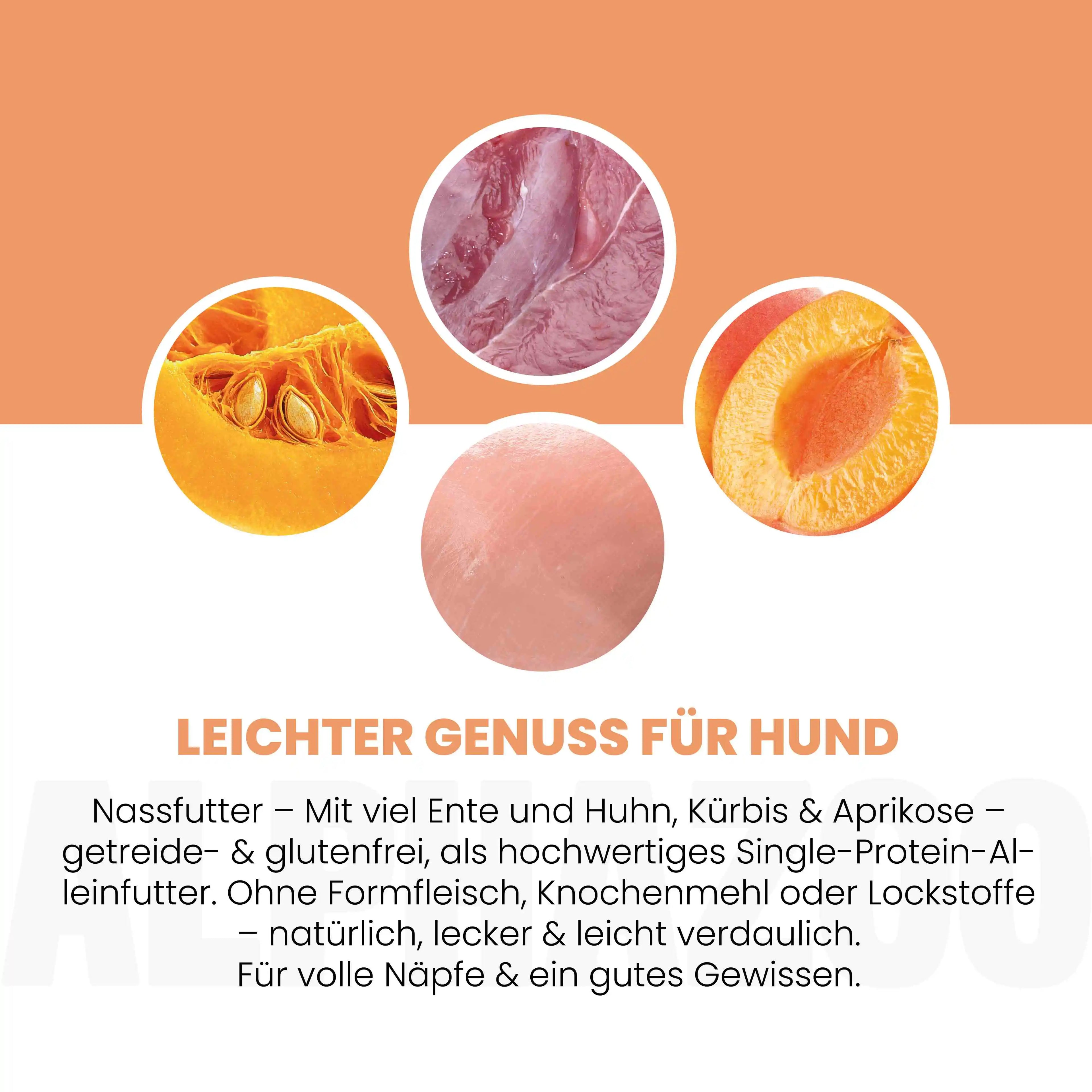alphazoo Junior Nassfutter Ente + Huhn – Welpen & junge Hunde, getreidefrei