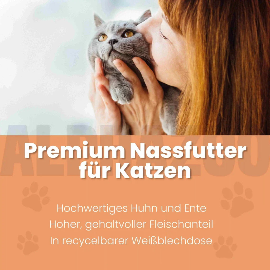 Ente + Huhn Nassfutter für Katzen – 65% Fleisch, mit Lachsöl, Kürbis & Grünlippmuschel