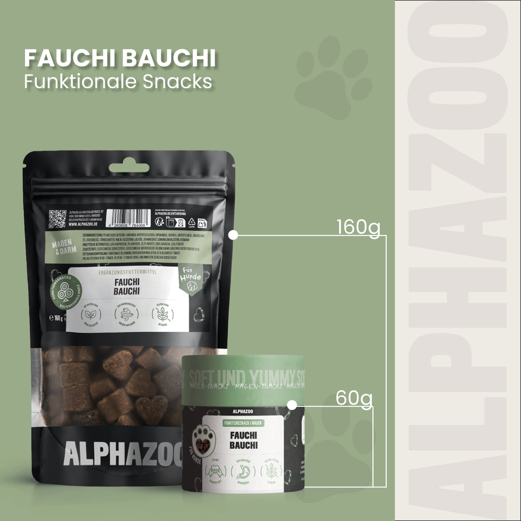 Fauchi Bauchi – Herzförmige Hundeleckerlis mit Präbiotikum, Erdnussbutter & Lachsöl