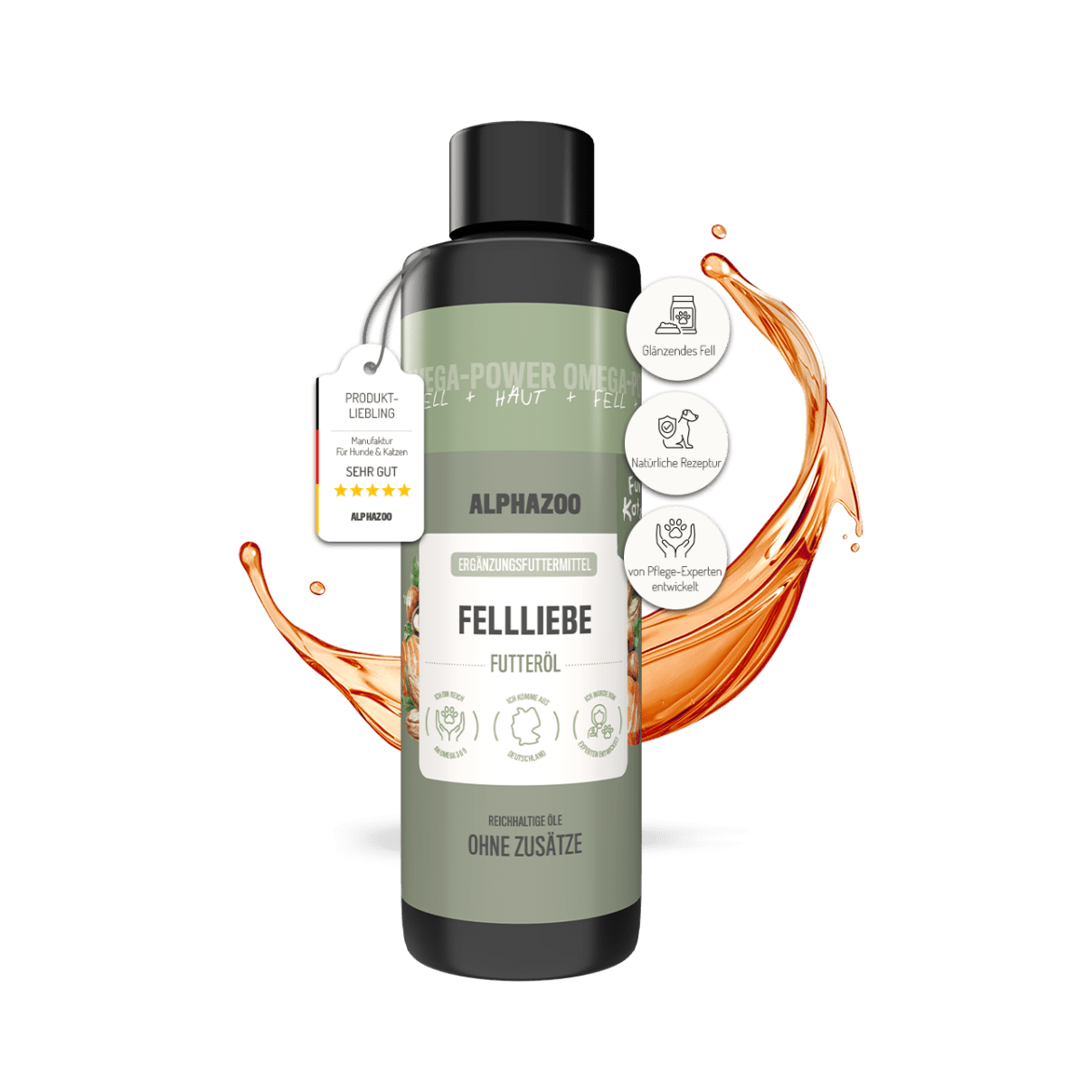 Fellliebe Futteröl für Katzen – Lachs, Mandel & Argan kaltgepresst
