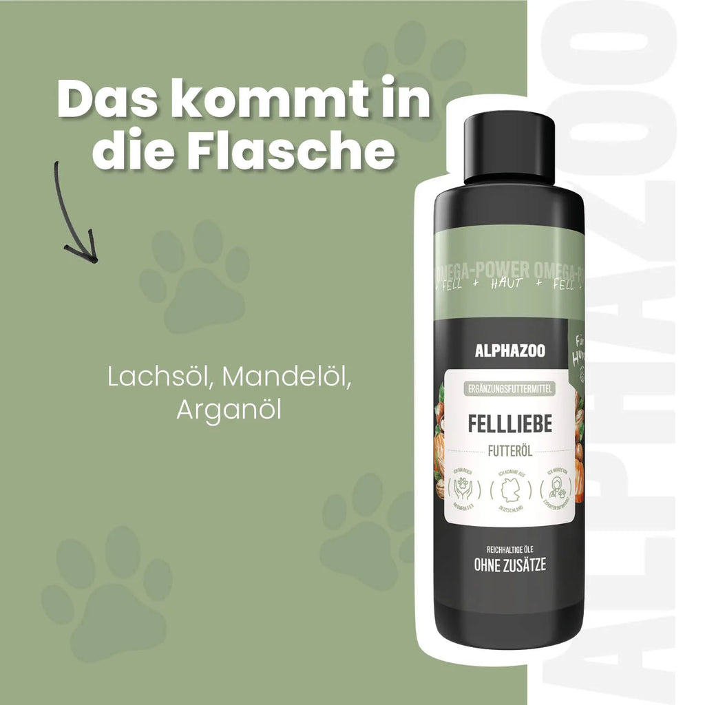 Fellliebe Futteröl für Hunde – Lachs, Mandel & Argan kaltgepresst