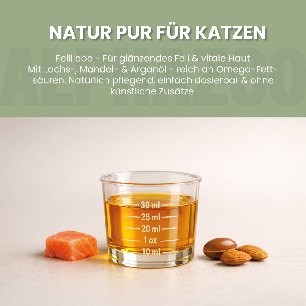 Fellliebe Futteröl für Katzen – Lachs, Mandel & Argan kaltgepresst