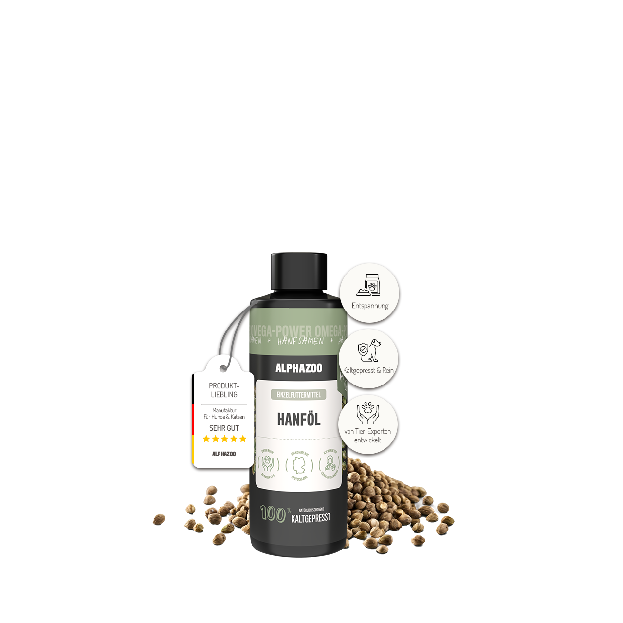 Hanföl für Hunde – kaltgepresst, optimales Omega-3/6-Verhältnis, 100ml & 250ml