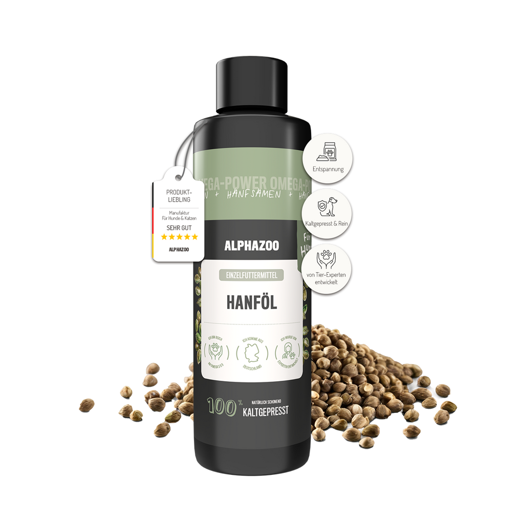 Hanföl für Hunde – kaltgepresst, optimales Omega-3/6-Verhältnis, 100ml & 250ml