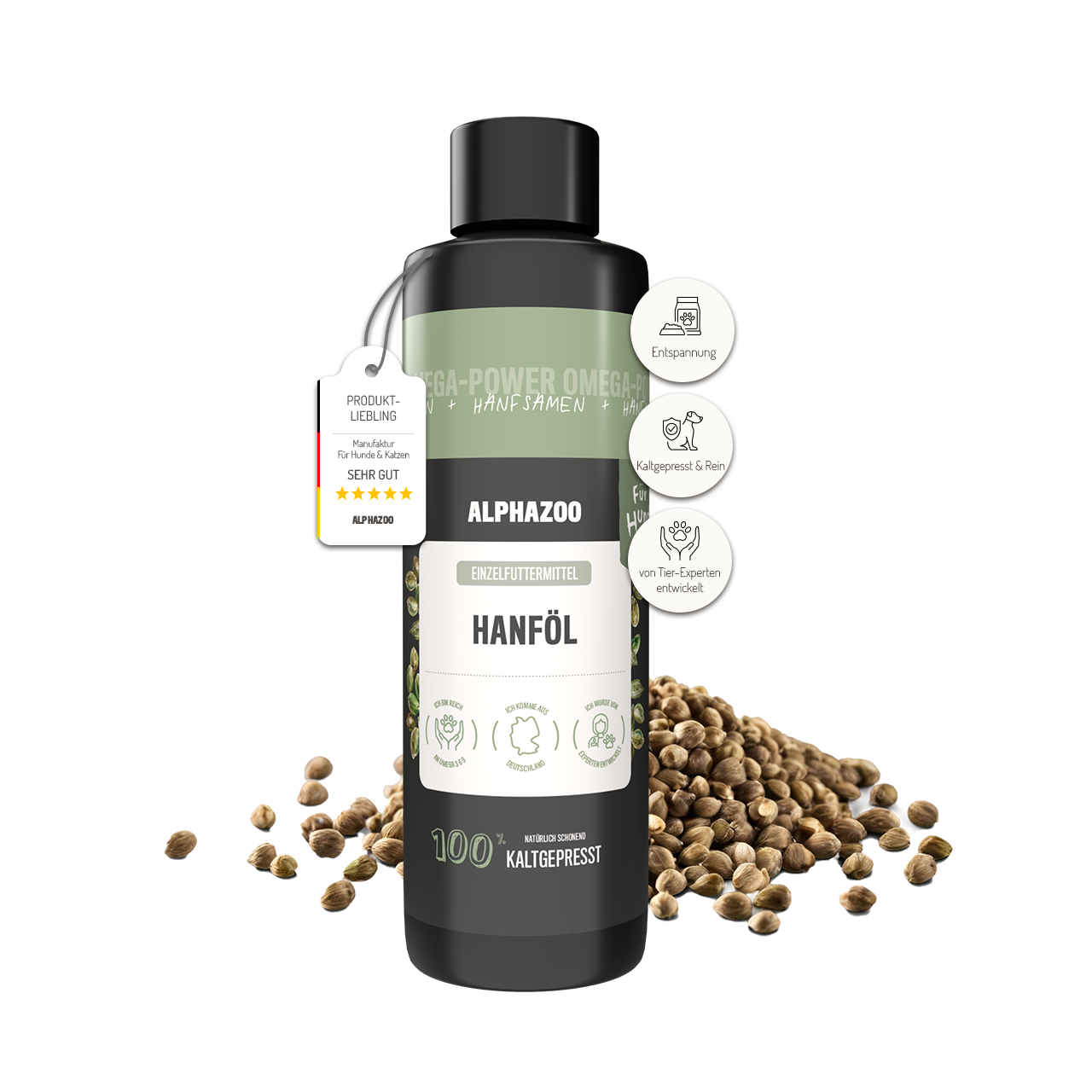 Hanföl für Hunde – kaltgepresst, optimales Omega-3/6-Verhältnis, 100ml & 250ml