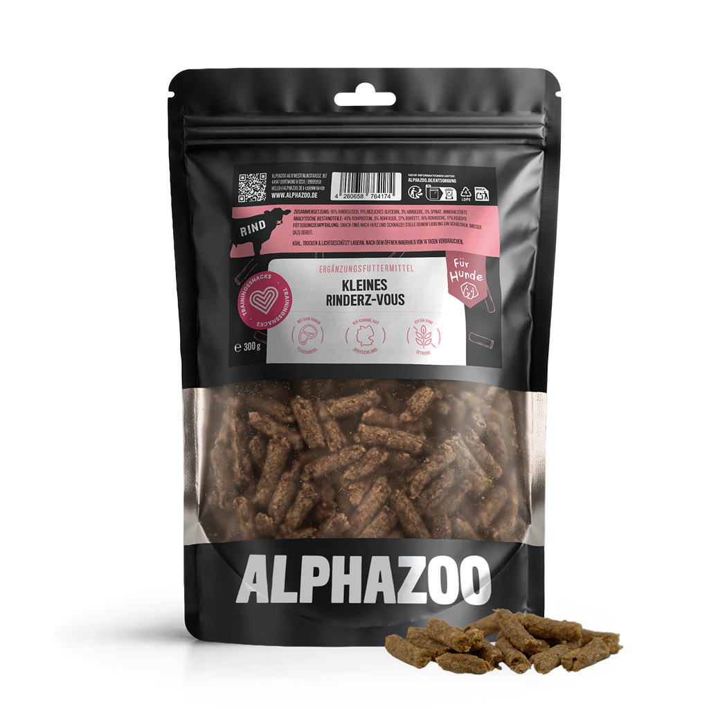 Kleines Rinderz-Vous – Softsnack für Hunde, 90% Rind mit Spinat & Himbeere, getreidefrei