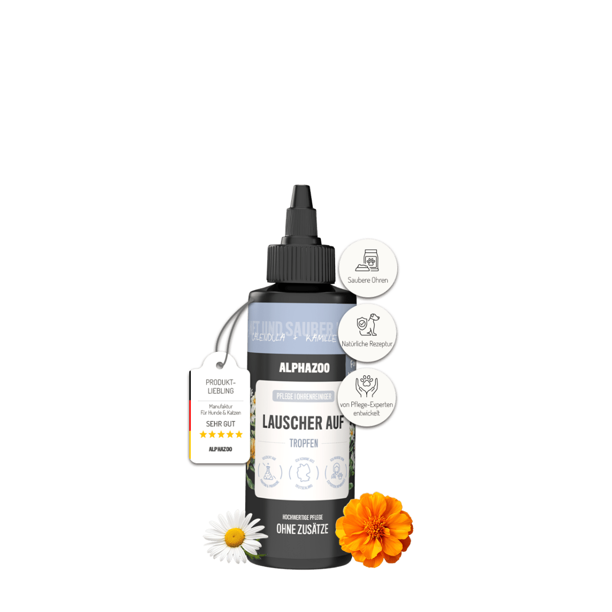 Lauscher-Auf Ohrenreiniger für Hunde – pflanzlich mit Kamille & Calendula