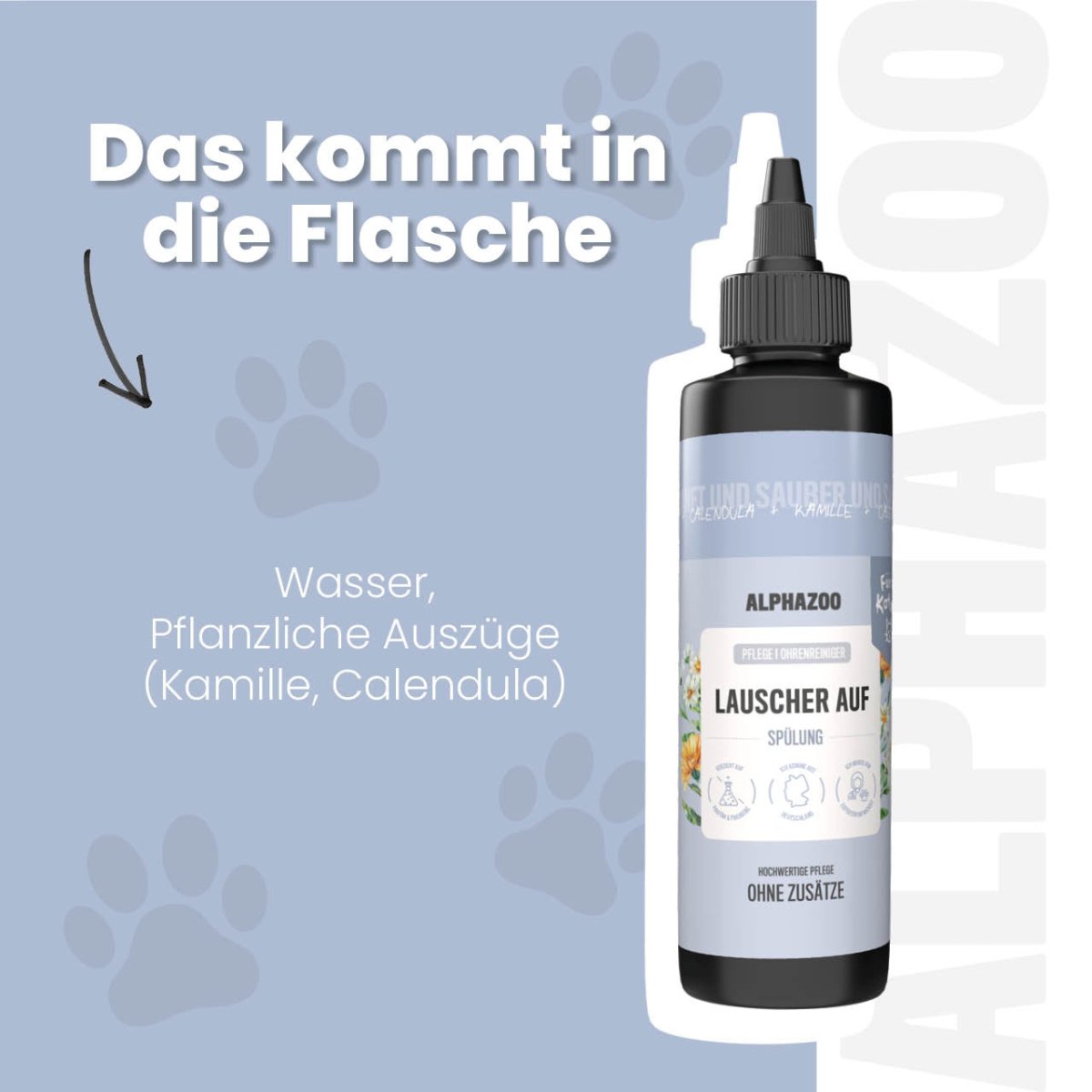 Lauscher-Auf Ohrenreiniger für Katzen – pflanzlich mit Kamille & Calendula