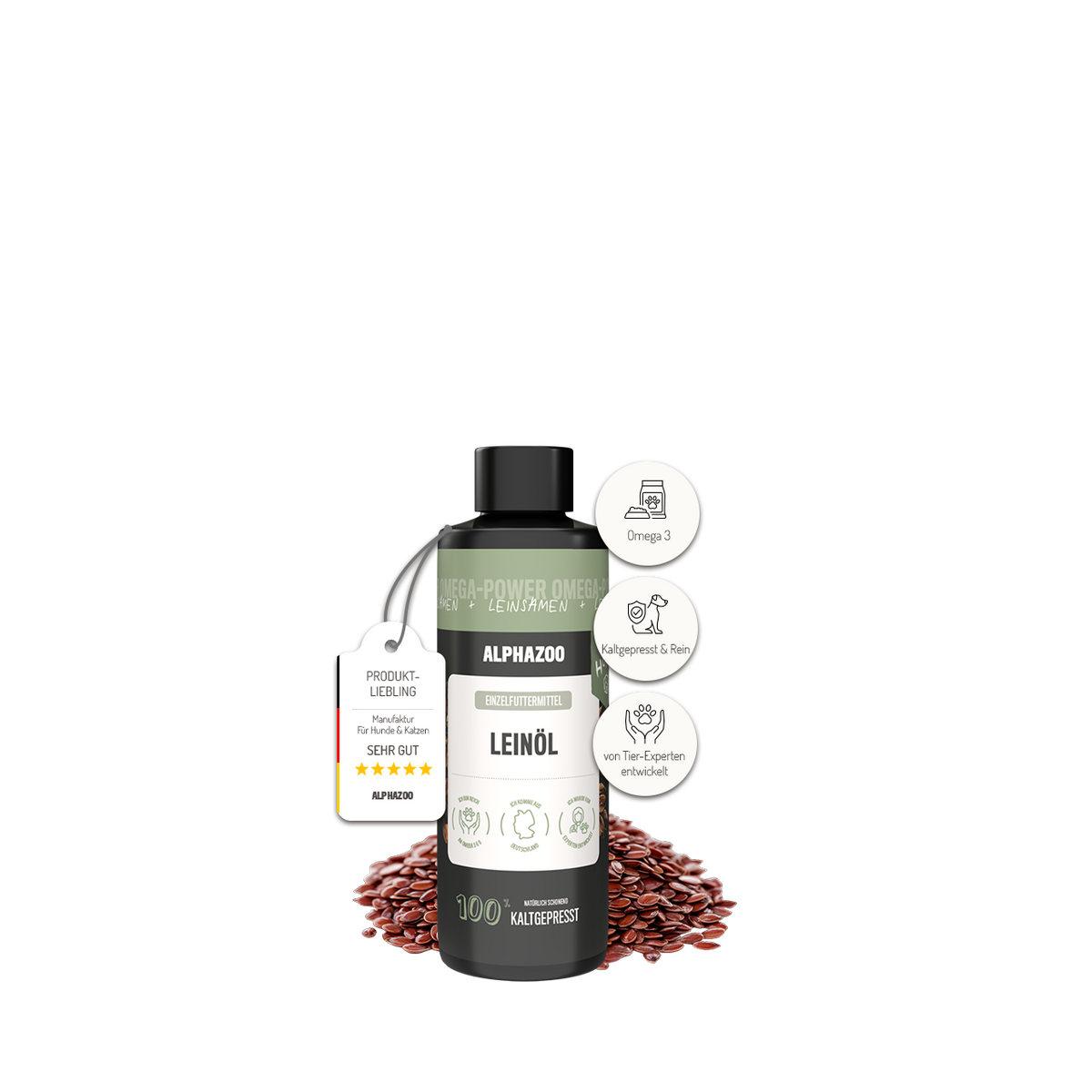 Leinöl für Hunde – kaltgepresst, 56% Omega-3, 100ml & 250ml