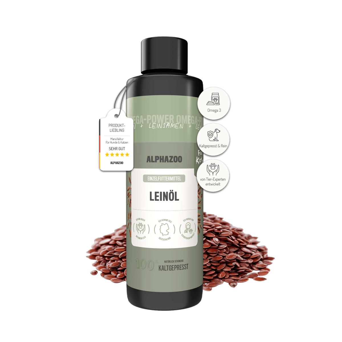 Leinöl für Katzen – kaltgepresst, 56% Omega-3, 100ml & 250ml