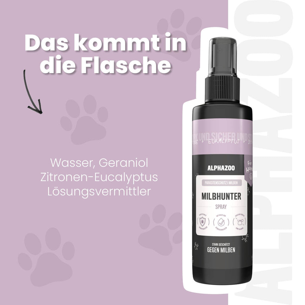 MilbHunter Milbenspray für Hunde – pflanzlich mit Geraniol & Zitronen-Eukalyptus