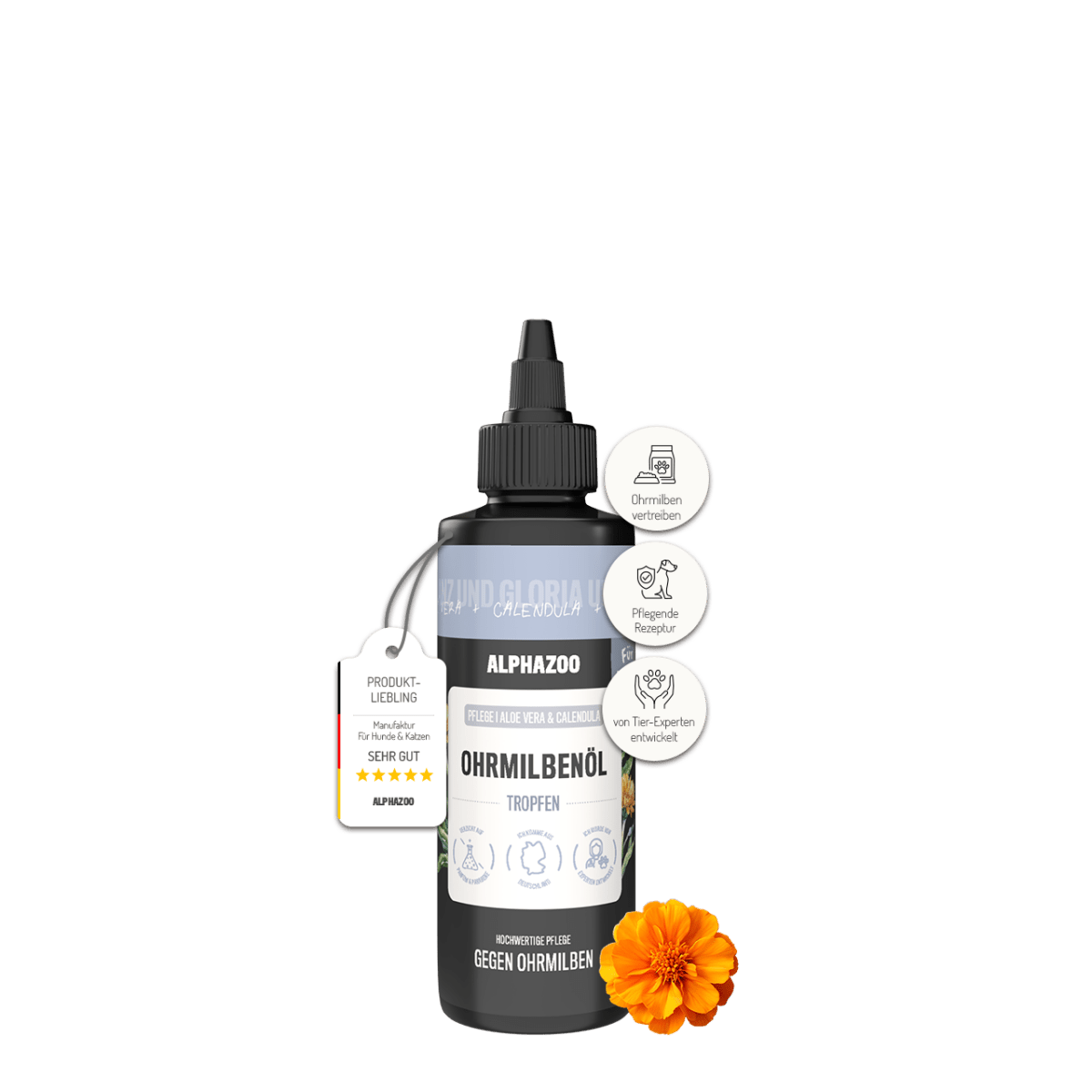 Ohrmilbenöl für Hunde – mit Aloe Vera & Calendula, sanft & pflegend