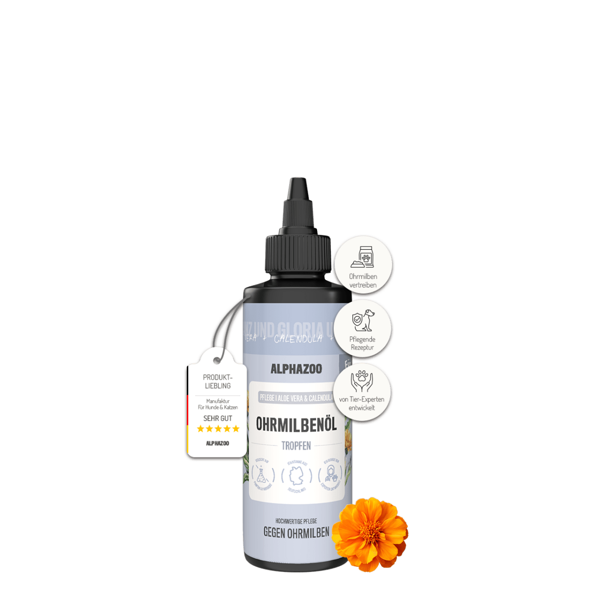 Ohrmilbenöl für Katzen – mit Calendula & Aloe Vera, sanft & pflegend