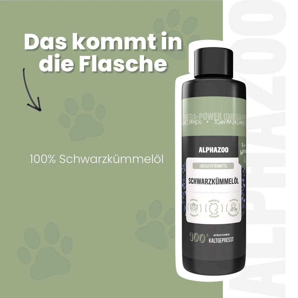 Schwarzkümmelöl für Hunde – kaltgepresst, pur & ohne Zusätze | alphazoo