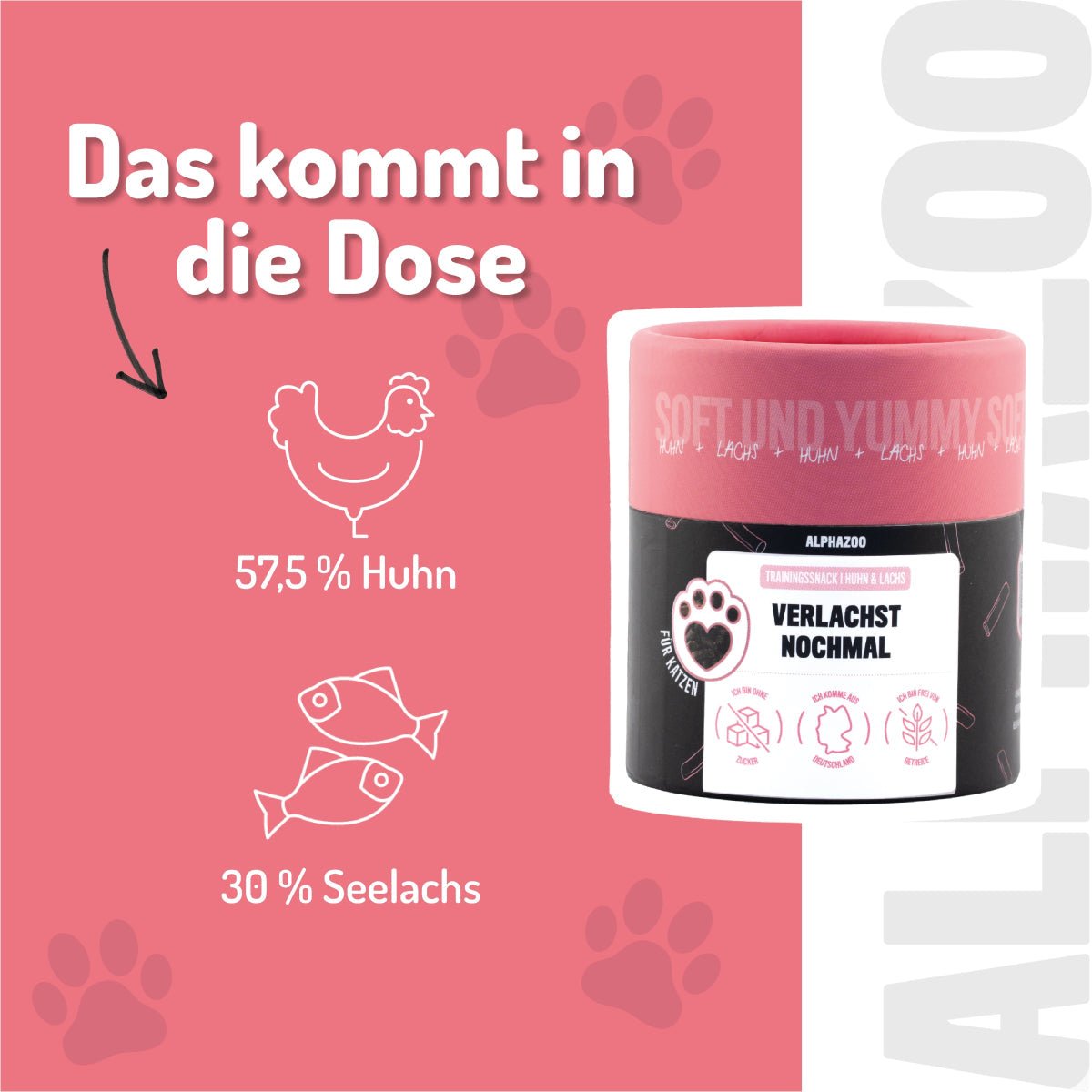 Verlachst Nochmal – Softsnack für Katzen, Lachs & Huhn, getreidefrei