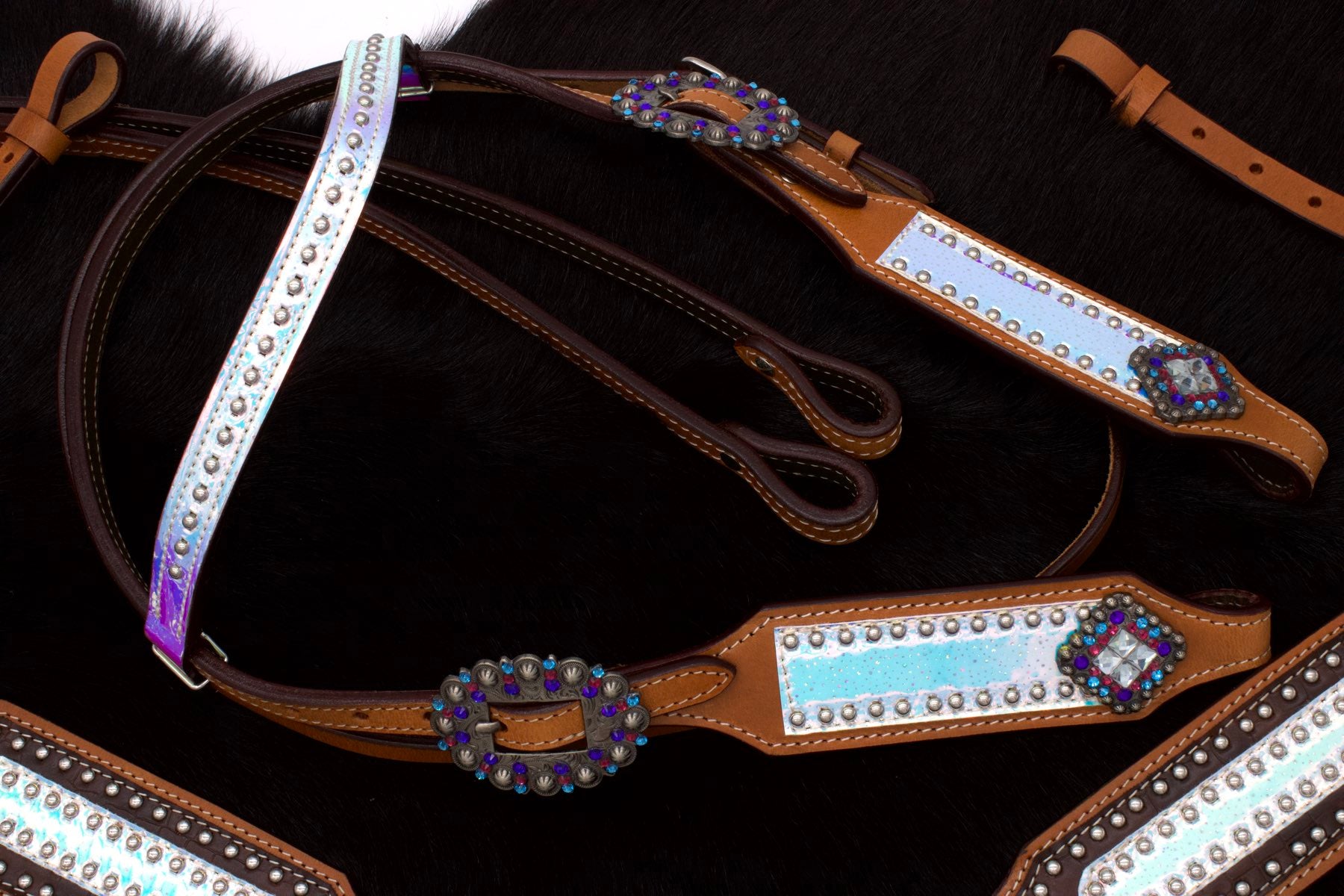 Hologramm Westerntrense mit Vorderzeug, Set aus Vorderzeug und Trense, Nieten,