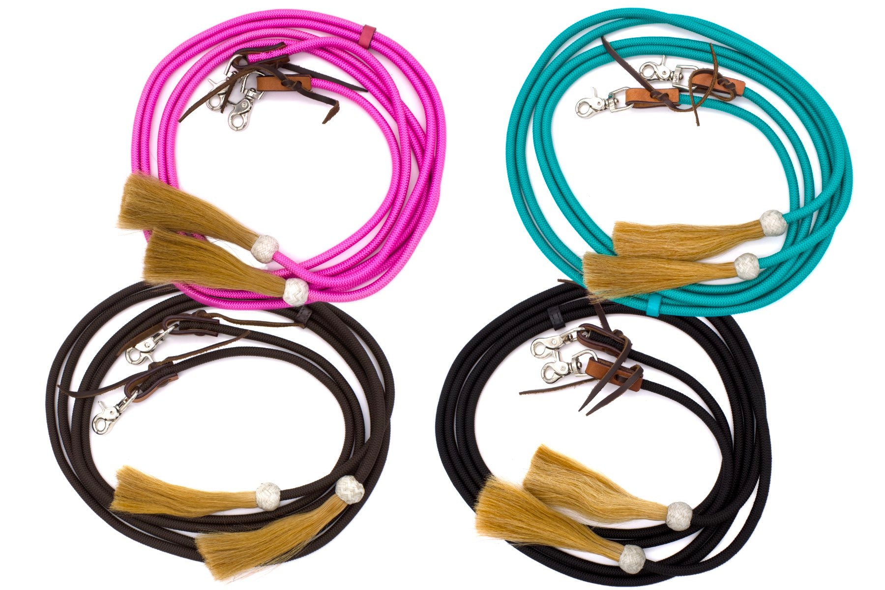 Western Nylonzügel mit Rosshaar Tasseln und wechselbaren Snaps, rose,