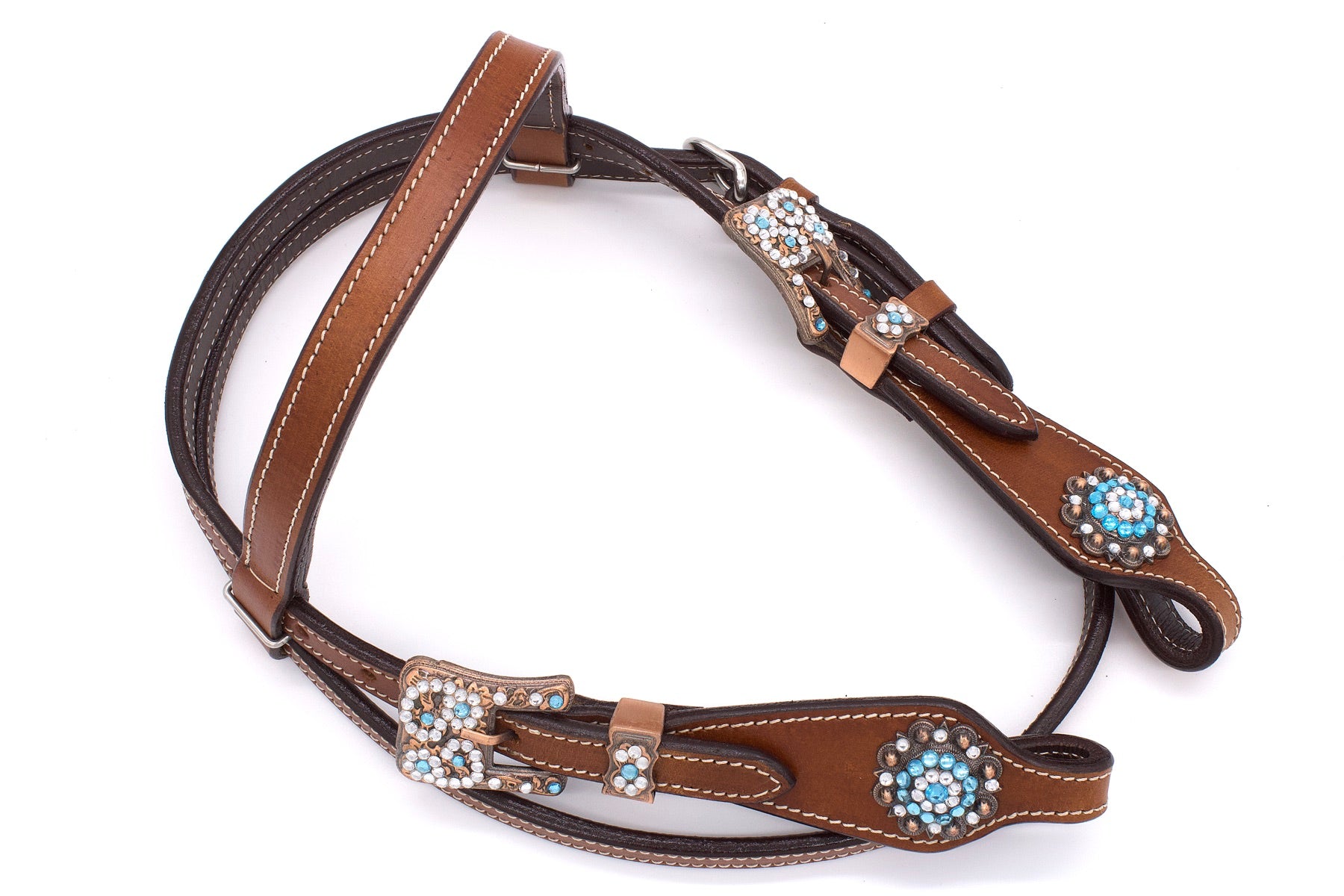 Minishetty Westerntrense mit hellblauen Conchos und Schnallen